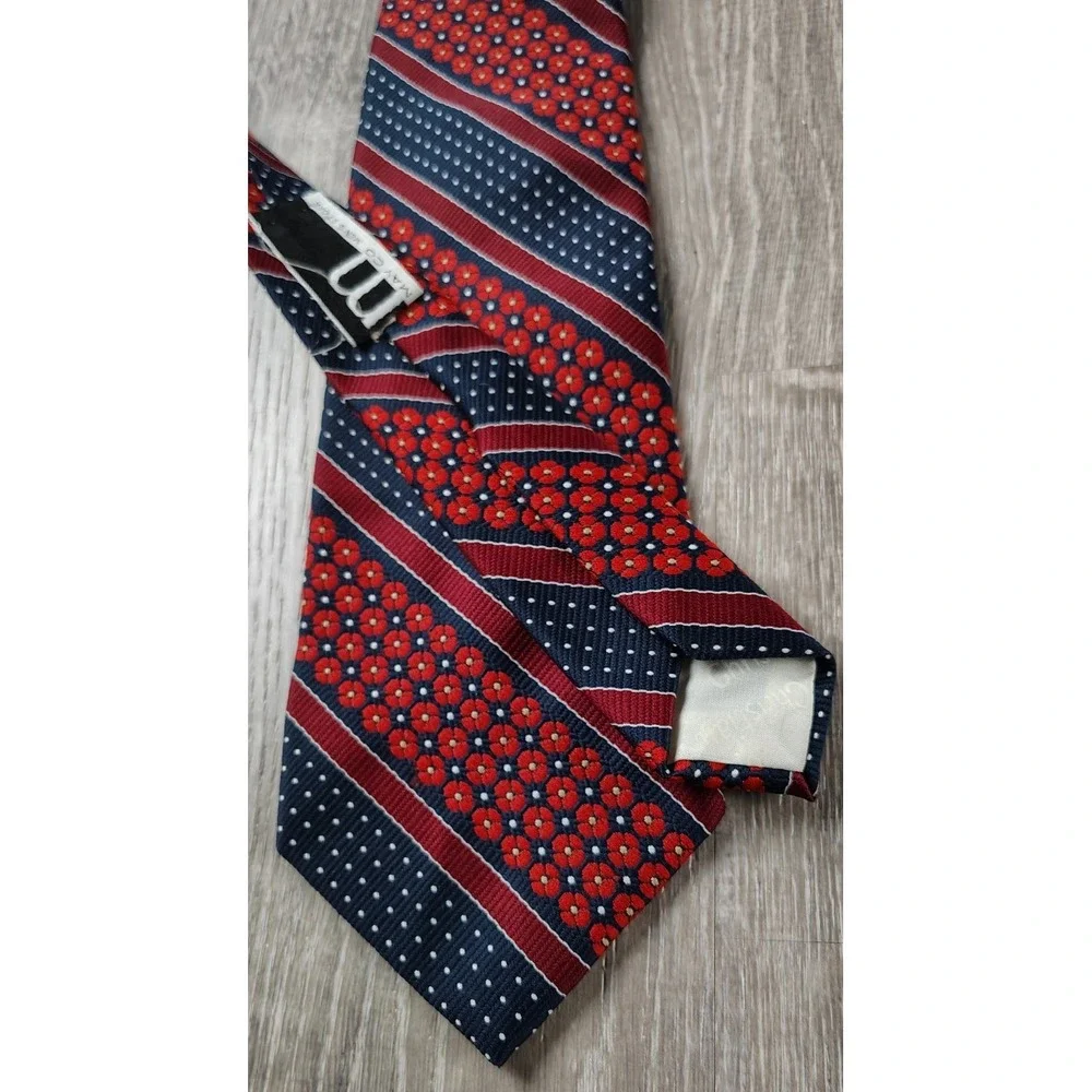Christian Dior Tie Macys May Co Mens Store Floral Polka Dot Blue Red‎ Stripe VTG